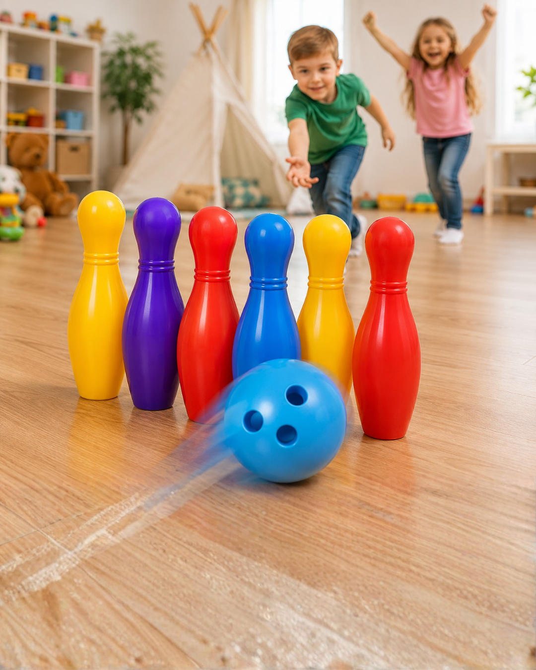 Çocuk Bowling Seti Renkli Top ve 6 Kuka İçeren Eğitici Oyun