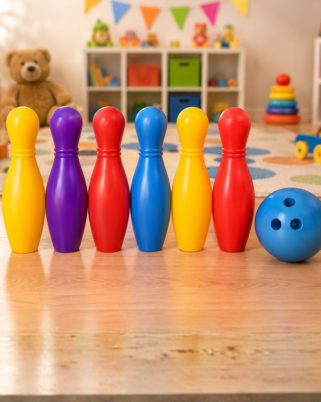 Renkli Çocuk Bowling Oyunu 6 Kukalı Eğitici Eğlence Seti
